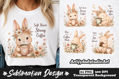 Cute Bunny Coffee Clipart Sublimation PNG Product Image 1