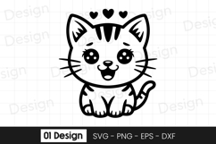 Cute Crying Kitten with Hearts SVG PNG Product Image 1