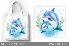 Dolphin Tote Bag Sublimation. Cute Dolphin Sublimation Product Image 1