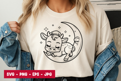 Baby Cow Sleeping Crescent Moon SVG PNG Product Image 1