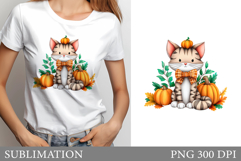 Fall Cat Sublimation. Fall Cat T-Shirt Design Product Image 1
