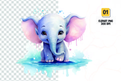 Watercolor baby elephant sublimation clipart png Product Image 1