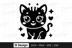 Cute Black Kitten Cartoon SVG PNG Product Image 1