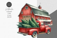 Red barn clipart, Red truck clipart, Christmas tree Product Image 1