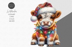Highland cow clipart, Winter clipart, Christmas Png Product Image 1