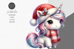 Unicorn clipart, Christmas clipart, Watercolor clipart Product Image 1