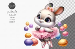 Bunny clipart, Bunny ballerina clipart, Watercolor clipart, Product Image 1
