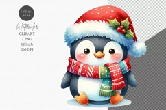 Christmas penguin clipart, Watercolor clipart, Penguin Product Image 1