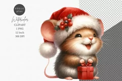 Mouse clipart, Christmas clipart, Watercolor clipart, Product Image 1