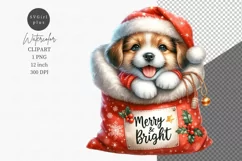 Puppy in Sacks clipart, Christmas clipart, Watercolor Product Image 1