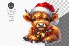 Highland baby cow clipart, Christmas clipart, Watercolor Product Image 1