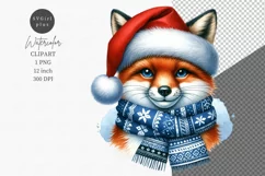 Fox clipart, Christmas clipart, Watercolor clipart Product Image 1