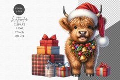 Highland cow with gifts clipart, Christmas clipart, Product Image 1