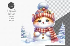 Kitten clipart, Watercolor clipart, Christmas clipart Product Image 1