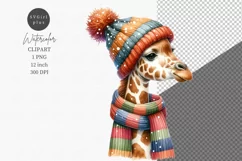 Giraffe clipart, Christmas clipart, Watercolor clipart Product Image 1
