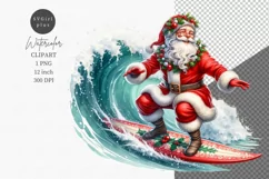 Santa Claus clipart, Surfboard clipart, Watercolor Product Image 1
