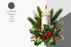 Candle clipart, Christmas clipart, Watercolor clipart Product Image 1