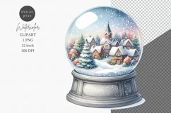 Snow globe village clipart, Christmas clipart, Watercolor Product Image 1