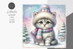 Kitten clipart, Christmas clipart, Watercolor clipart Product Image 1