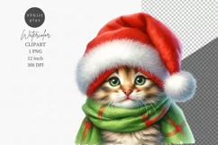 Kitten clipart, Christmas clipart, Watercolor clipart Product Image 1