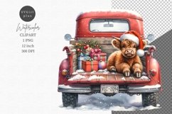 Highland cow clipart, Christmas, Red truck clipart Product Image 1