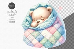 Baby bear sleeping clipart, Watercolor clipart, Product Image 1