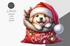 Puppy in Sacks clipart, Christmas clipart, Watercolor Product Image 1