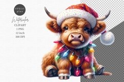 Highland cow clipart, Christmas clipart, Cute clipart Product Image 1