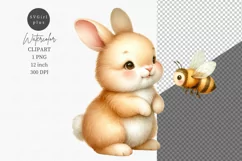 Bunny clipart, Bunny and bumblebee clipart, Watercolor Product Image 1