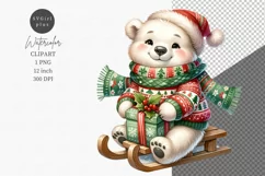 Polar bear clipart, Christmas clipart, Watercolor clipart Product Image 1