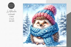 Hedgehog clipart, Christmas clipart, Watercolor clipart, Product Image 1