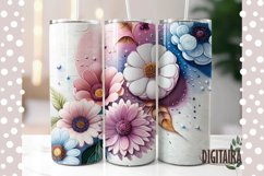 3D Watercolor Flowers 20oz Skinny Tumbler Sublimation Design Product Image 1