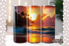 Tropical Beach Sunset Tumbler Design, Realistic Sunset PNG Product Image 1