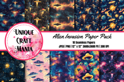 Alien Invasion Paper Pack, Digital Paper Pack, UFO Product Image 1