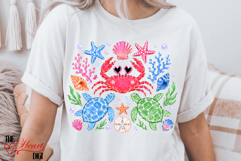 Preppy Floral Beach Crab Png, Coastal Summer Crab Png Product Image 2
