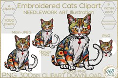 Embroidered cat clipart Needlework Art Illustration PNG JPG Product Image 1