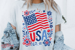 USA Flag PNG, Floral USA Day PNG, Cute USA T-shirt Design Product Image 4