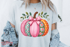 Preppy Coquette Pumpkin PNG, Preppy Patchwork Pumpkin PNG Product Image 2