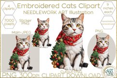 Christmas Embroidered Cat clipart Needlework Art PNG JPEG Product Image 1