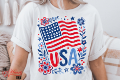 USA Flag PNG, Floral USA Day PNG, Cute USA T-shirt Design Product Image 1
