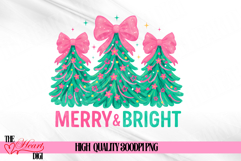 Merry &amp; Bright PNG, Pink Preppy Christmas Sublimation Design Product Image 1