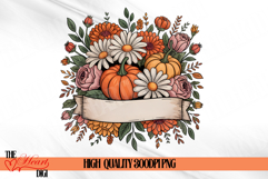 Floral Pumpkin Ribbon PNG, Vintage Flowers Pumpkin Png Product Image 3
