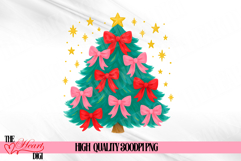 Coquette Christmas Tree PNG, Bright Color Christmas Bow PNG Product Image 1