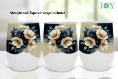 WINE TUMBLER WRAP BLUE FLOWERS PNG SUBLIMATION DESIGN Product Image 2