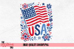 USA Flag PNG, Floral USA Day PNG, Cute USA T-shirt Design Product Image 2