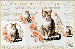 Embroidered cat clipart Needlework Art Illustration PNG JPG Product Image 1
