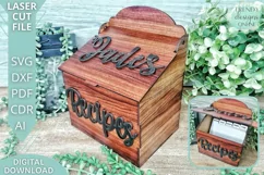 Recipes Box with Lid I Recipe divider cards Laser cut svg Product Image 1