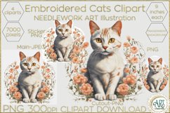 Embroidered cat clipart Needlework Art Illustration PNG JPG Product Image 1