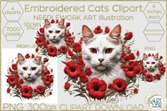 Embroidered cat clipart Needlework Art Illustration PNG JPG Product Image 1