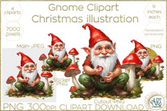 Christmas Gnome picking mushroom forest gnomes clipart PNG Product Image 1